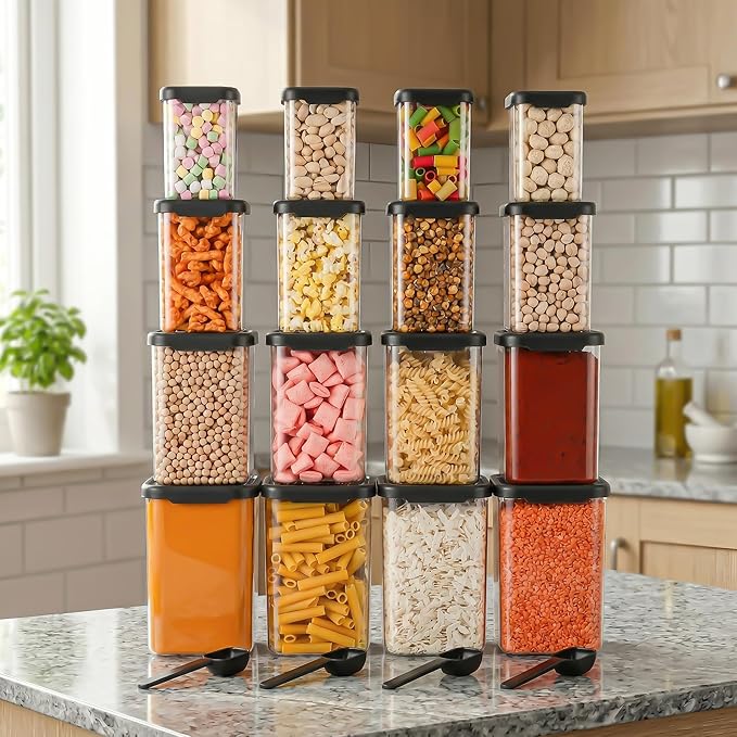 1400Ml Airtight Containers Set For Kitchen Storage And Containers Box For Pantry Organization And Container For Kitchen Storage,Set of 16 (350ml+650ml+950ml+1400ml)