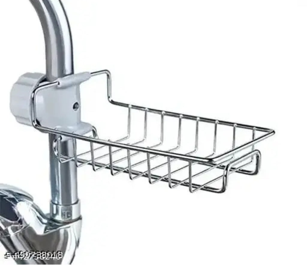 Kitchen Sink Faucet Sponge Holder Caddy Organizer Over, Stainless Steel Heavy Duty Thickening Hanging Drain Rack for scrubbers, soap, Bathroom, Detachable no Suction Cup Bathroom soap Holder