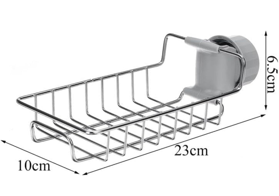 Kitchen Sink Faucet Sponge Holder Caddy Organizer Over, Stainless Steel Heavy Duty Thickening Hanging Drain Rack for scrubbers, soap, Bathroom, Detachable no Suction Cup Bathroom soap Holder